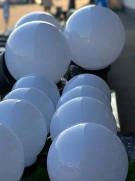 Shiny Globe Inspection In Workshop Environment. White Glass Spherical Objec.. Stock Photos