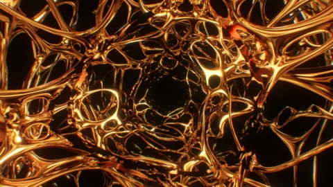 Shiny Gold Abstract Sci-Fi Endless Tunnel Reflective Web Corridor Stock Footage 145009078