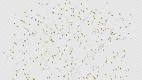 Shiny Gold and Silver Confetti Bursts Upwards on Transparent Background Stock Footage 333647374