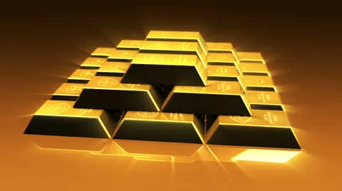 Shiny Gold Bricks Pyramid Stock Footage 24503142