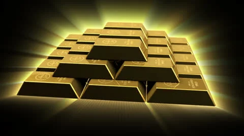 Shiny Gold Bricks Pyramid Stock Footage 24582480