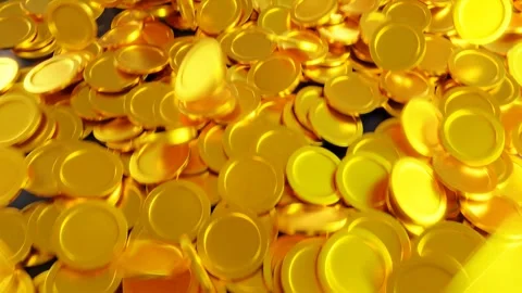 Shiny gold coins falling on background. 3D render Video stock 259547624