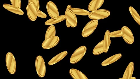 Shiny gold coins raining down on black background, dynamic financial succes.. Vídeos de archivo 333756584