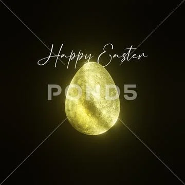 Shiny Gold Easter Egg over black background PSD Template
