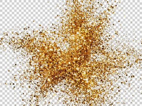 Shiny gold glitter splash texture over transparent background for celebration Stock Photos