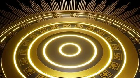 Shiny Gold Lights Ancient Pattern Circle Floor Background Loop Stock Footage 265245969