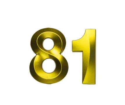 A shiny gold single number eighty-one with a swirling, reflective metallic .. Stock Photos