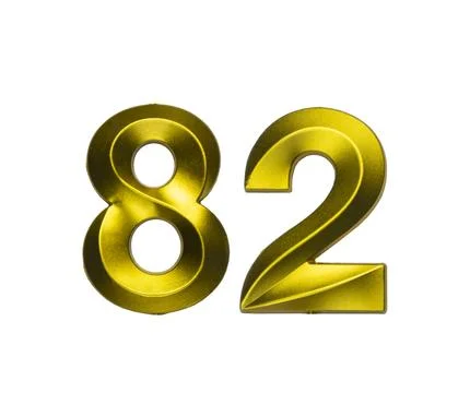 A shiny gold single number eighty-two with a swirling, reflective metallic .. Stock Photos