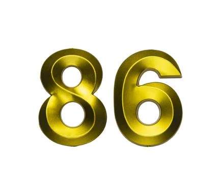 A shiny gold single number eighty-six with a swirling, reflective metallic .. Stock Photos