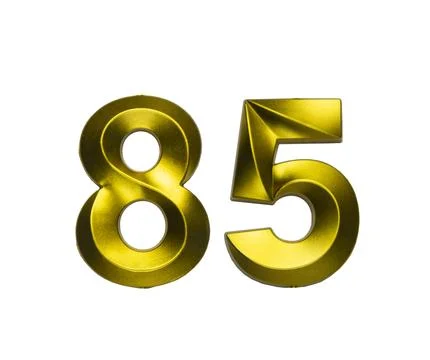 A shiny gold single number eighty-five with a swirling, reflective metallic.. Stock Photos