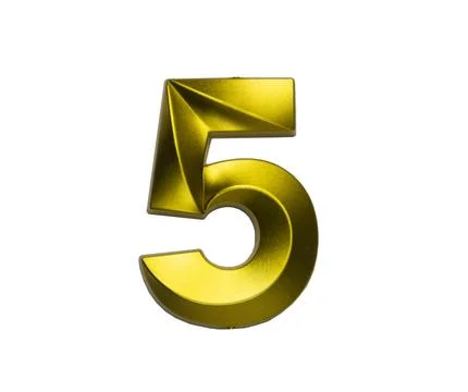 A shiny gold single number five with a swirling, reflective metallic textur.. Stock Photos