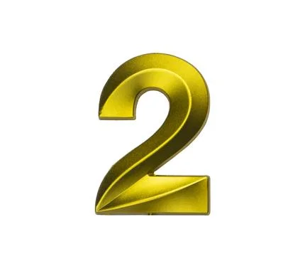 A shiny gold single number two with a swirling, reflective metallic texture.. Stock Photos