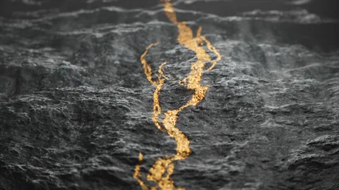 Shiny gold vein in the solid rock. Expensive noble metal. Golden ore. Render CGI Stock-Footage 201213640