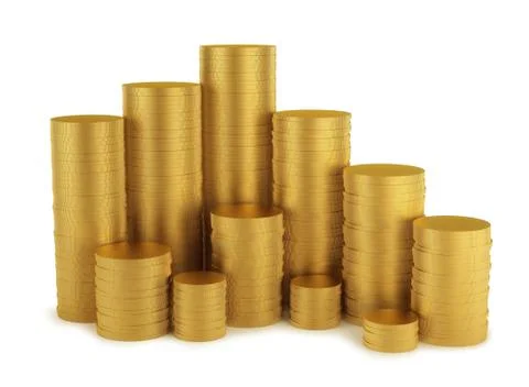 Shiny golden coins stack isolated on white background Stock Illustration