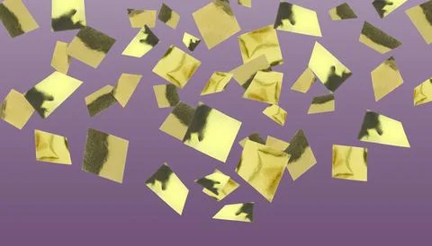 Shiny golden confetti falling on gradient purple background. Banner design イラスト素材