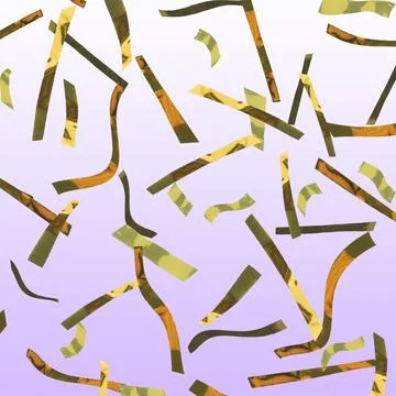Shiny golden confetti falling on gradient violet background Stock Illustration