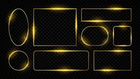 Shiny golden frames. Glowing border lines for greeting cards, golden vector Stock Illustration