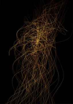 Shiny golden glowing refracted wavy lines abstract background Stock Illustration