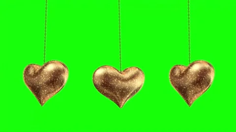 Shiny golden hearts animation loop on green screen Stock Footage 314206000