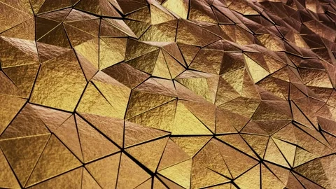 Shiny golden metallic triangles pattern looping 3D animation Stock Footage 197403353
