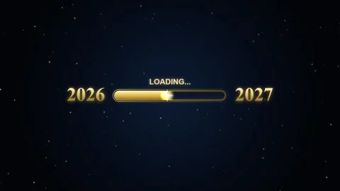 Shiny golden progress bar indicating loading from the year 2026 into the ye.. Stock Footage 346502039