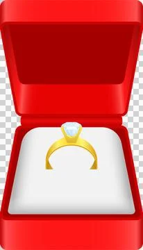 A shiny golden ring, centered in a bright red box, is lit by a diamond; per.. Stock Illustration