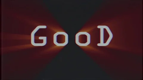 Shiny GOOD word text on old computer tv vhs effect glitch interference noise Stock Footage 83762102