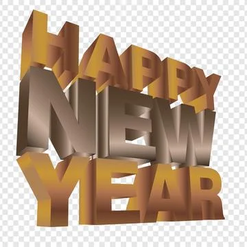 Shiny Gradient Golden 3D Happy New Year 2026 PNG, isolated text, party Illustrazione stock