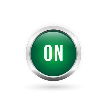 Shiny green button with metallic border and ON text Stock Illustration