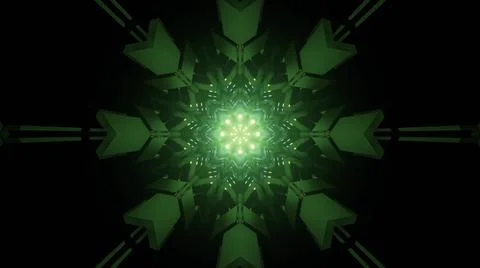 Shiny green snowflake shaped pattern 3d illustration Illustrazione stock