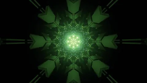 Shiny green snowflake shaped pattern 3d illustration Stock Illustration
