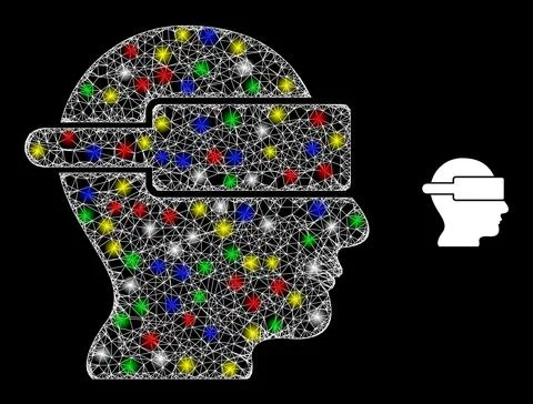 Shiny Hatched Network Virtual Reality Icon Illustrazione stock