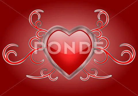 A Shiny Heart with Gothic Swirls Stock Illustration