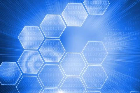 Shiny hexagons on blue background Stock Illustration