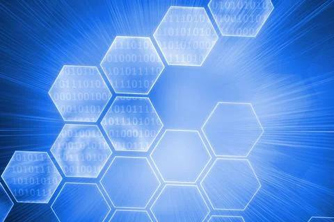 Shiny hexagons on blue background 写真素材