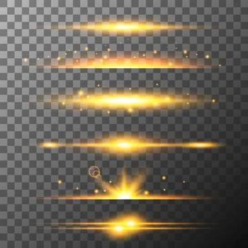 Shiny horizontal flare set, glowing energy lines collection Stock Illustration