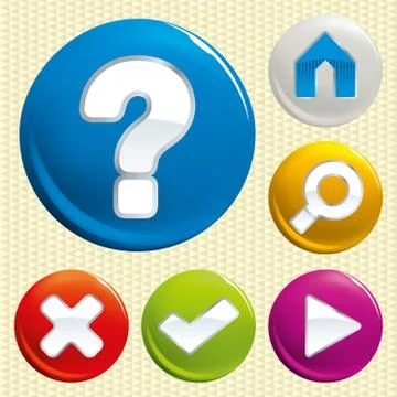 Shiny icons. Group of six with different symbols. Stock Illustration