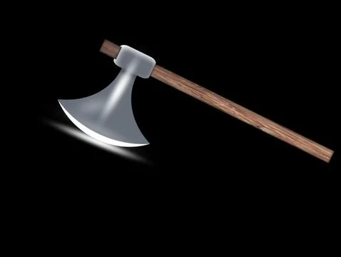 Shiny iron Axe with black background 3d illustration Stock Illustration
