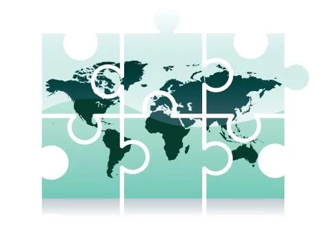 Shiny jigsaw world map puzzle icon, vector illustration Stock Illustration