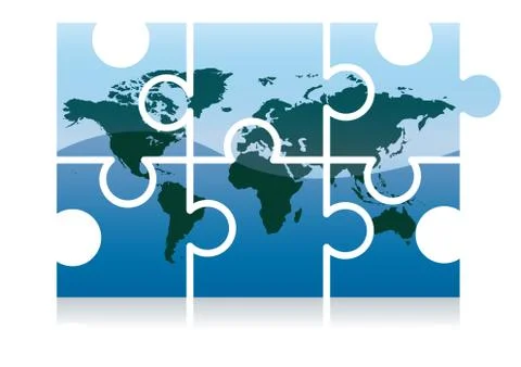 Shiny jigsaw world map puzzle icon, vector illustration Stock Illustration