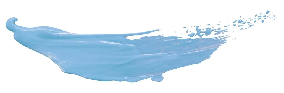 Shiny light blue liquid from separate brush strokes on white background. Stock Photos