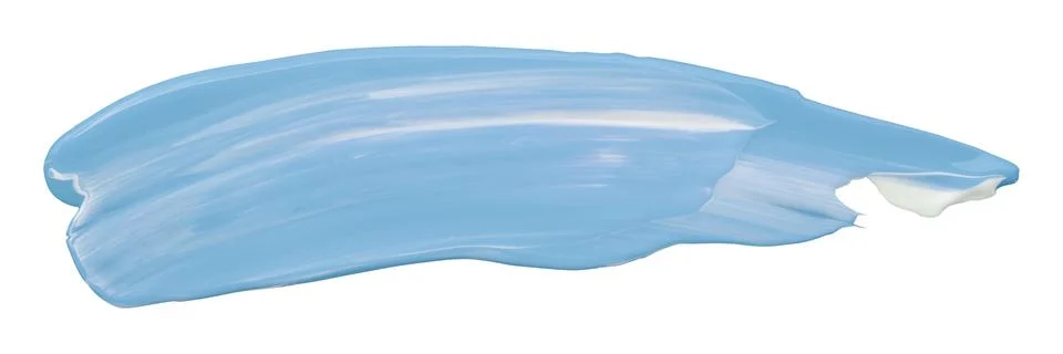 Shiny light blue liquid from separate brush strokes on white background. Stock Photos