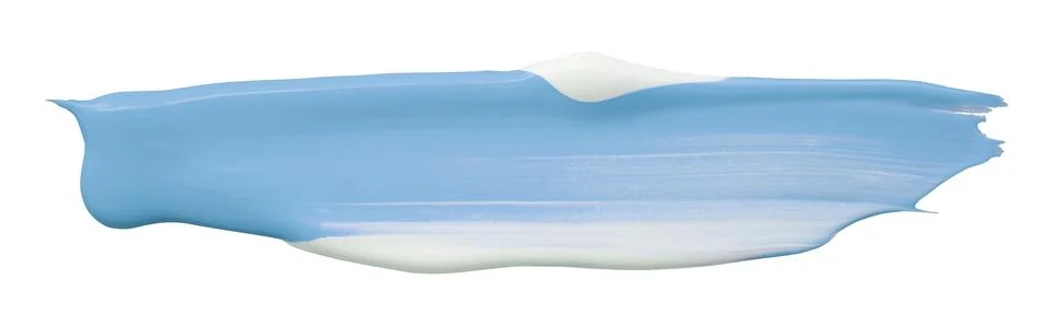 Shiny light blue liquid from separate brush strokes on white background. Stock Photos
