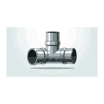 Shiny metal pipe fitting t-junction connector with shadow Stock Illustration