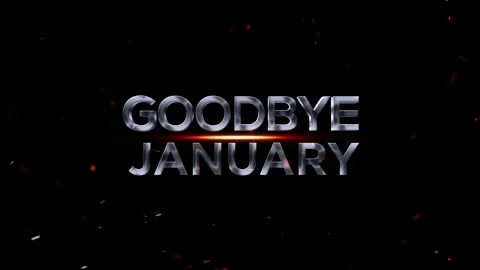 Shiny metallic 3D text reading goodbye January with glowing orange light an.. Video stock 343576499