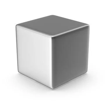 Shiny Metallic Cube Rendered in 3D Stock Illustration