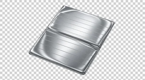 Shiny metallic folded object with ribbed surface on transparent background. Illustrazione stock