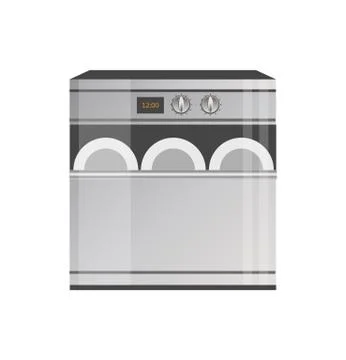 Shiny Metallic Modern Dishwasher with Timer Panel Stock Illustration