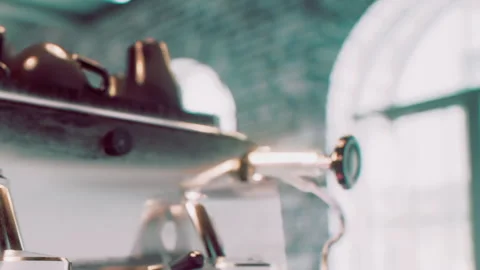 Shiny Metallic Professional Espresso Machine Brewing Coffee During the Morning Stock Footage 348111464