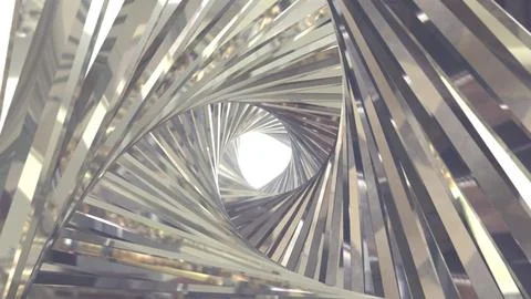 Shiny metallic ribbons twisting into a bright spiral tunnel Stock Illustration